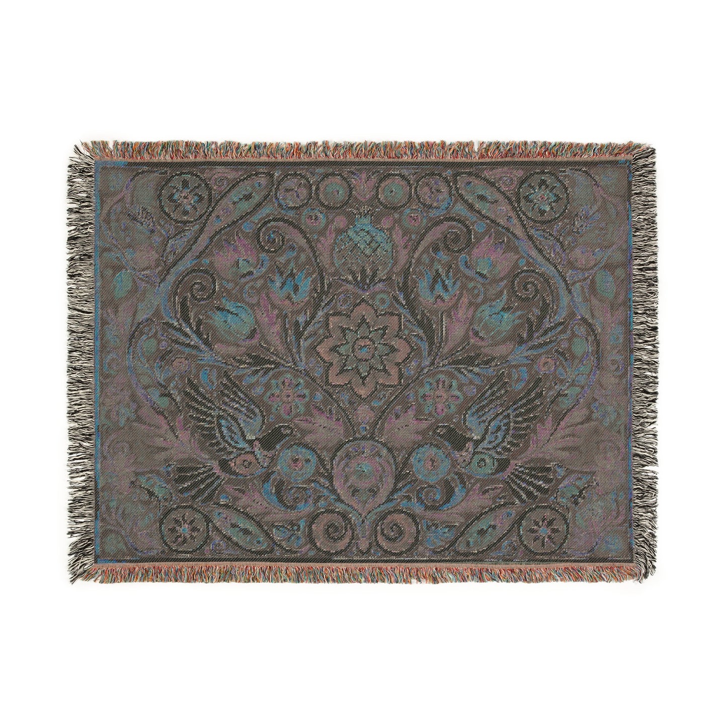 Peaceful Harmony Folk Art Dove Woven Blanket – Elegant Ornate Throw with Symbolic Doves & Garden Motifs
