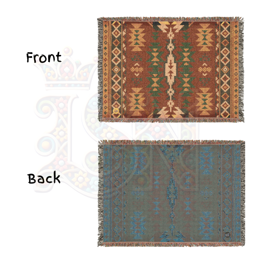 Southwestern Tribal Pattern Woven Blanket – Bold Geometric Folk Art Throw, Earthy Warmth for Home Decor