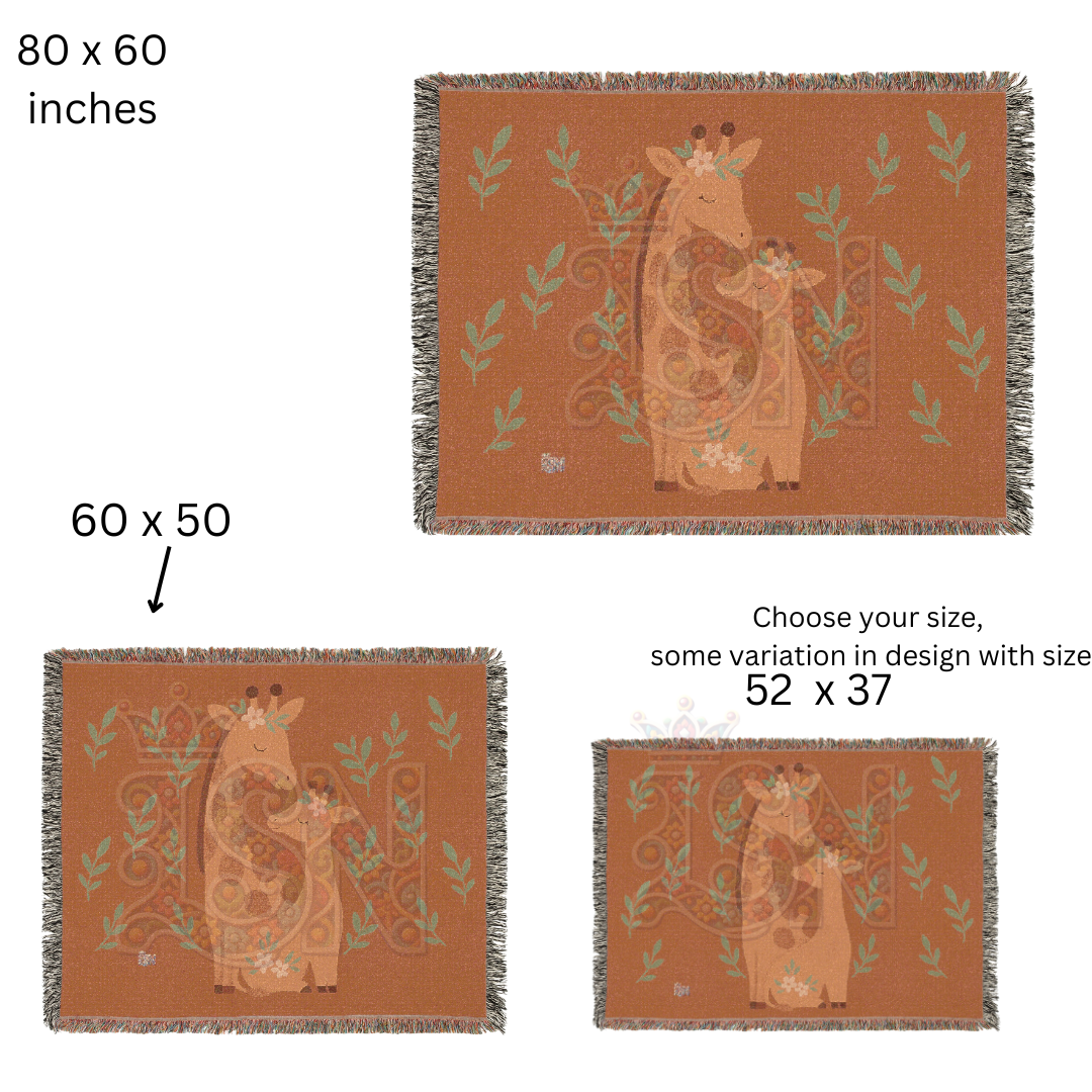 Gentle Giraffes Woven Blanket – Mother & Baby Animal Nursery Throw, Soft Nature-Inspired Baby Room Gift