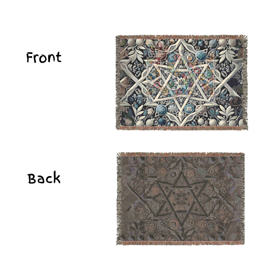 Star of David Woven Throw Blanket – Pomegranate & Floral Jewish Heritage Tapestry