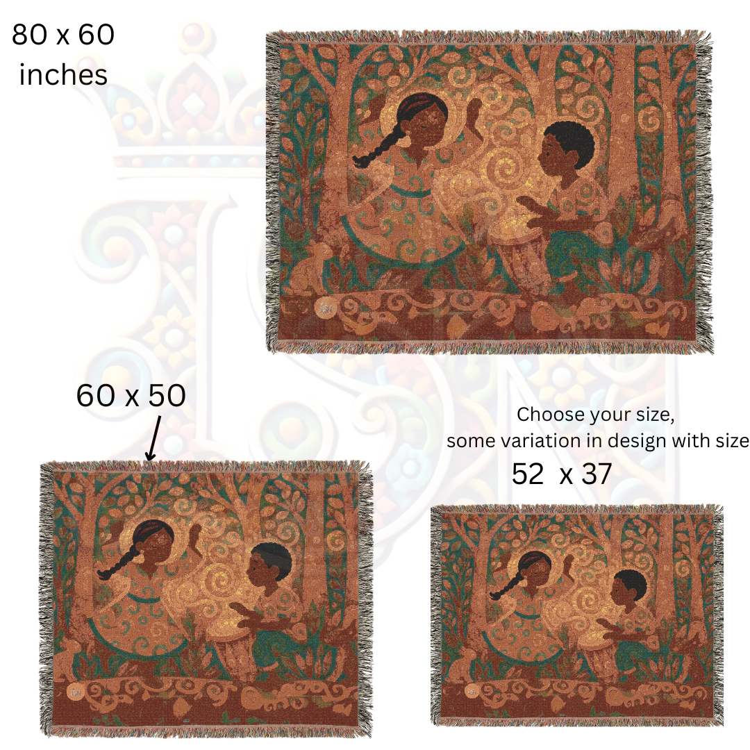 The Drummer Who Knew the Forest – African Folk Art Woven Blanket, Story Throw, Cozy Gift for Music Lovers, Nature-Inspired Decor