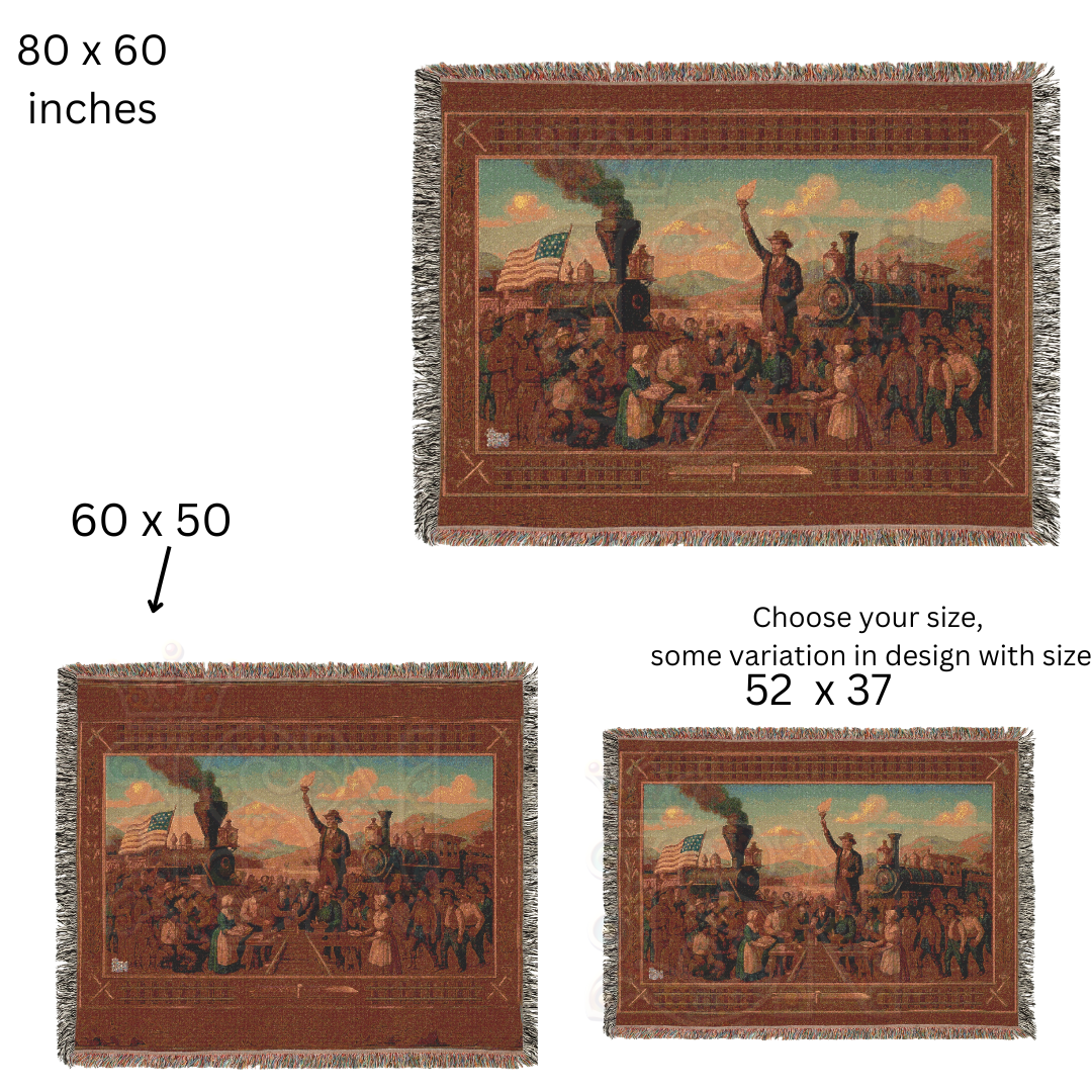 Transcontinental Railroad Celebration – Historic American Folk Art Woven Throw Blanket