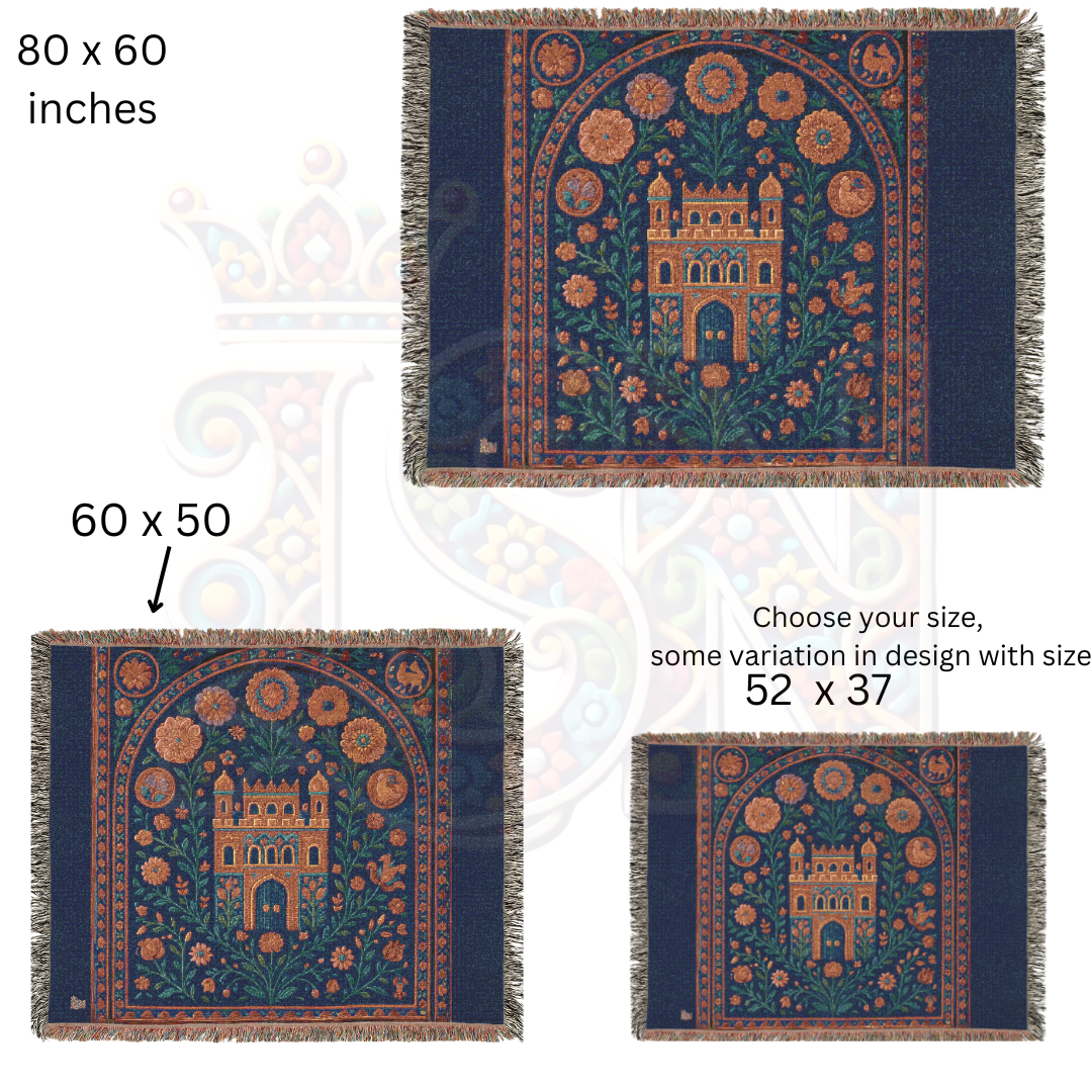 Enchanted Castle Garden Mystical Fortress Folk Art Woven Blanket – Magical Home Decor Throw, Fairy Tale Gift