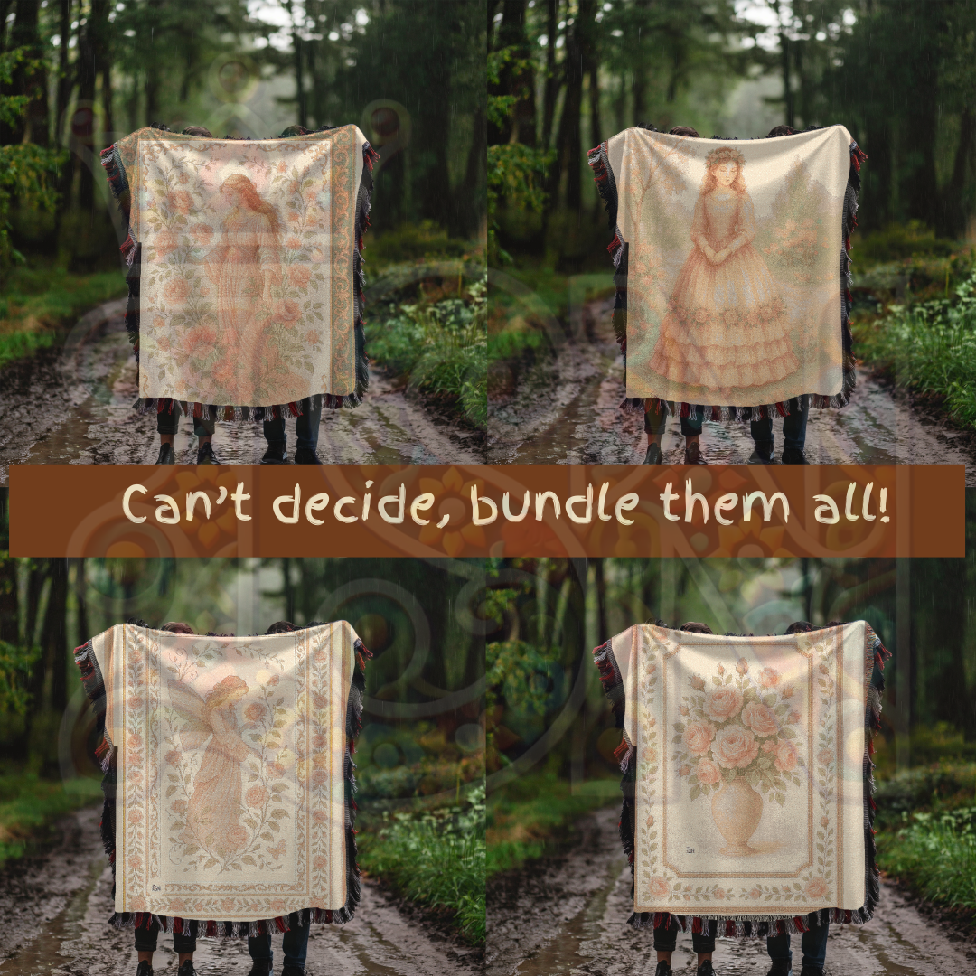 Rose Vase Reverie Fairycore Woven Blanket – Vintage Floral Throw