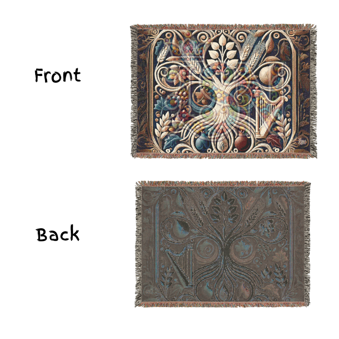 Nature’s Legacy Tree of Life Botanical Throw – Woven Blanket with Grains & Fruits, Symbolic Nature Gift
