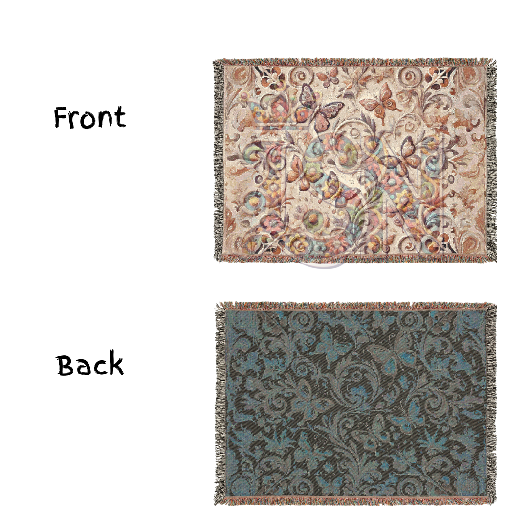 Whispers of Wings Butterfly Garden Woven Blanket – Elegant Folk Art Throw with Butterflies & Floral Motifs for Home & Gift