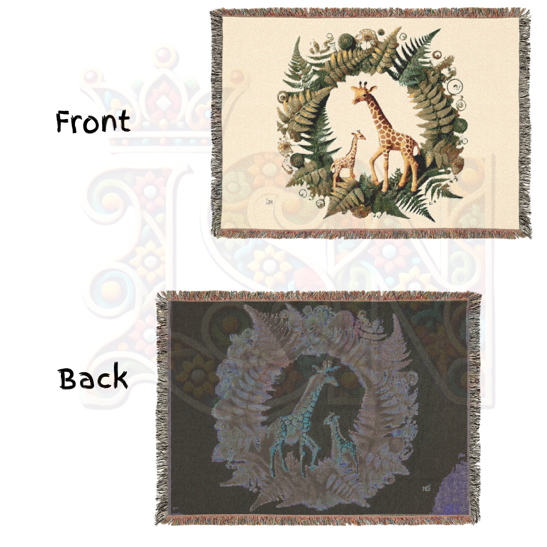 Safari Woven Blanket – Giraffe & Fern Tapestry – Botanical Jungle Throw – African Wildlife Nature Decor – Cozy Boho Safari Home Accent