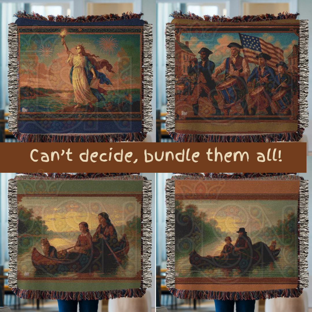 Evening Voyage – Folk Art Woven Throw Blanket with Canoe Scene