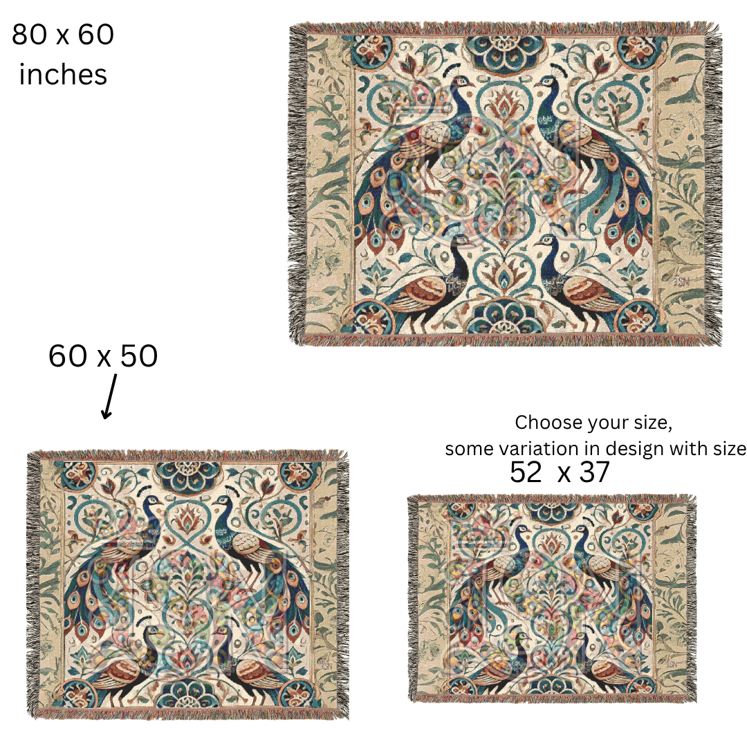 Elegant Peacock Pair Folk Art Woven Blanket – Timeless Beauty & Grace Throw