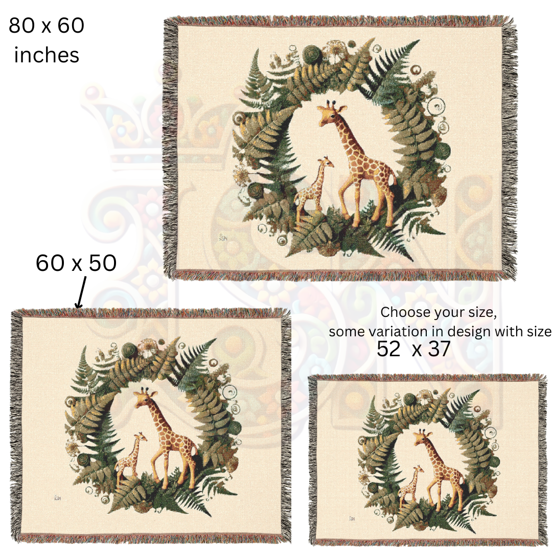 Safari Woven Blanket – Giraffe & Fern Tapestry – Botanical Jungle Throw – African Wildlife Nature Decor – Cozy Boho Safari Home Accent