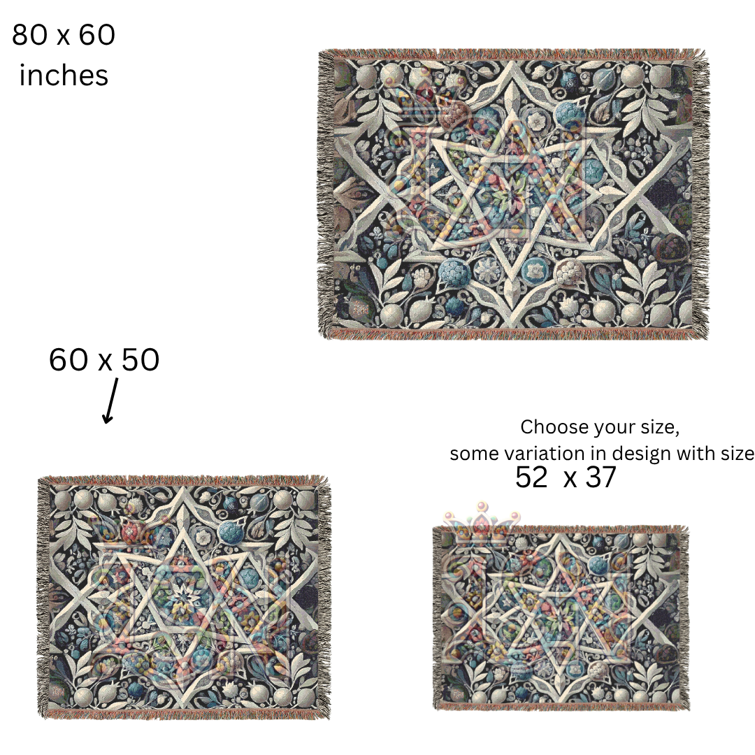 Star of David Woven Throw Blanket – Pomegranate & Floral Jewish Heritage Tapestry