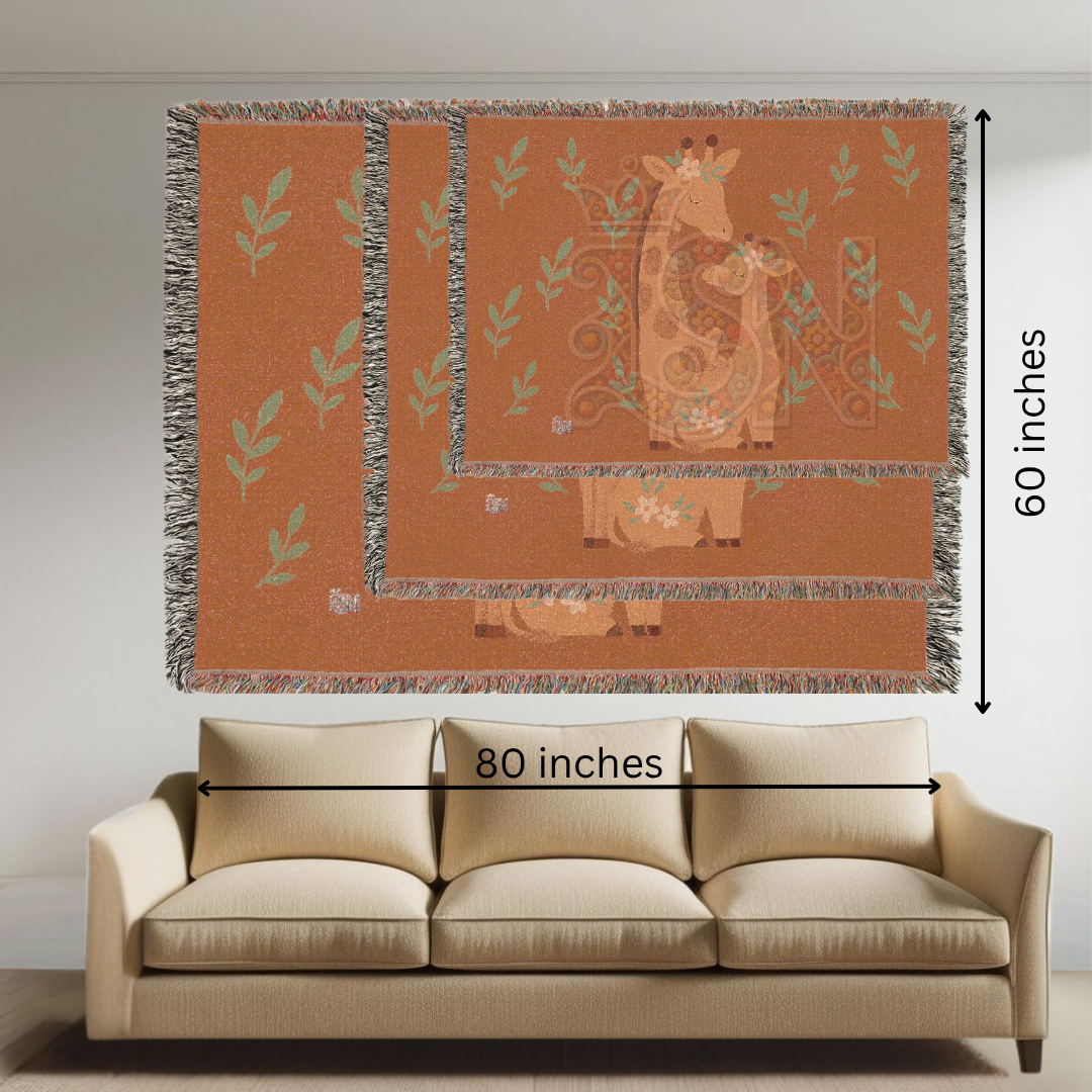 Gentle Giraffes Woven Blanket – Mother & Baby Animal Nursery Throw, Soft Nature-Inspired Baby Room Gift