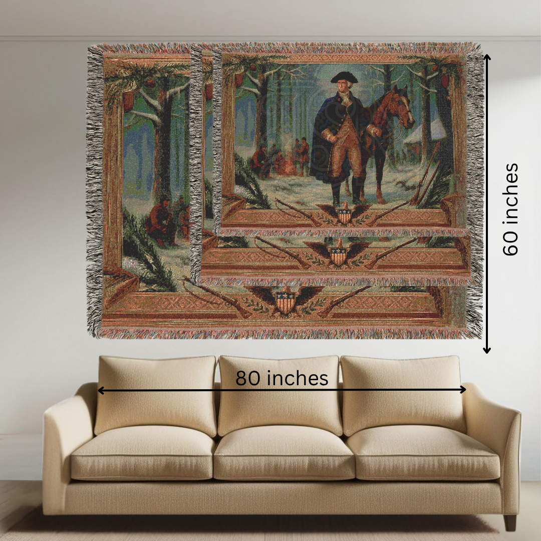 General Washington in Winter Encampment – American Revolutionary War Woven Throw Blanket