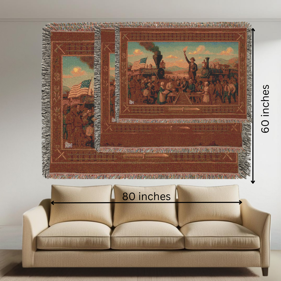 Transcontinental Railroad Celebration – Historic American Folk Art Woven Throw Blanket