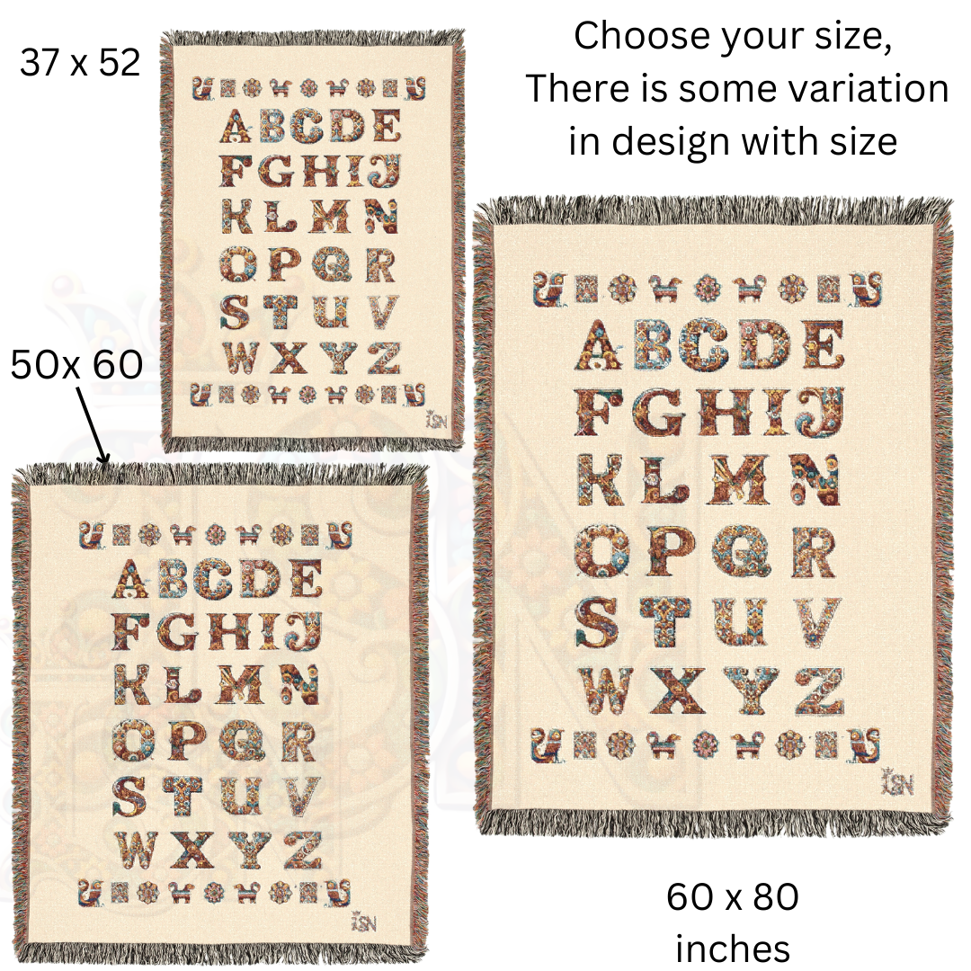 White Elegant Alphabet Woven Cotton Blanket – Bohemian Luxe Tapestry Throw