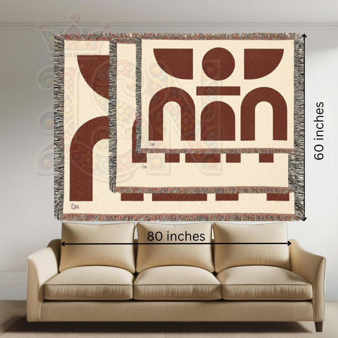 The Guardian in Shape – African Minimalist Woven Blanket, Symbolic Tribal Figure Throw, Geometric Protection Design for Modern Homes