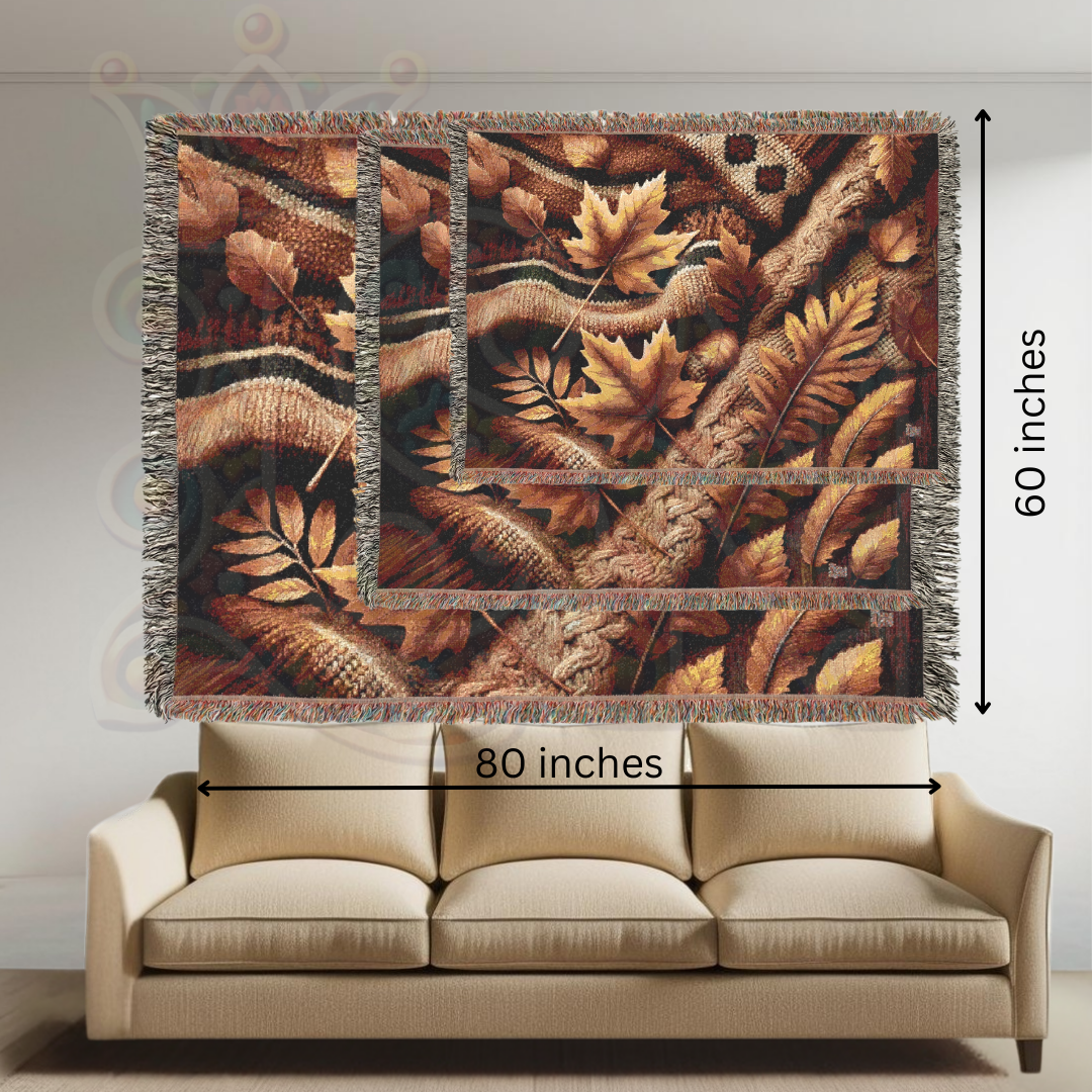 Cozy Autumn Leaves Woven Blanket – Fall Foliage Tapestry Throw | Rustic Seasonal Decor for Cottagecore, Cabin & Woodland Aesthetic