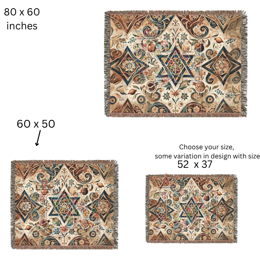 Star of David Jewish Heritage Woven Throw Blanket – Nature Inspired Cotton Tapestry