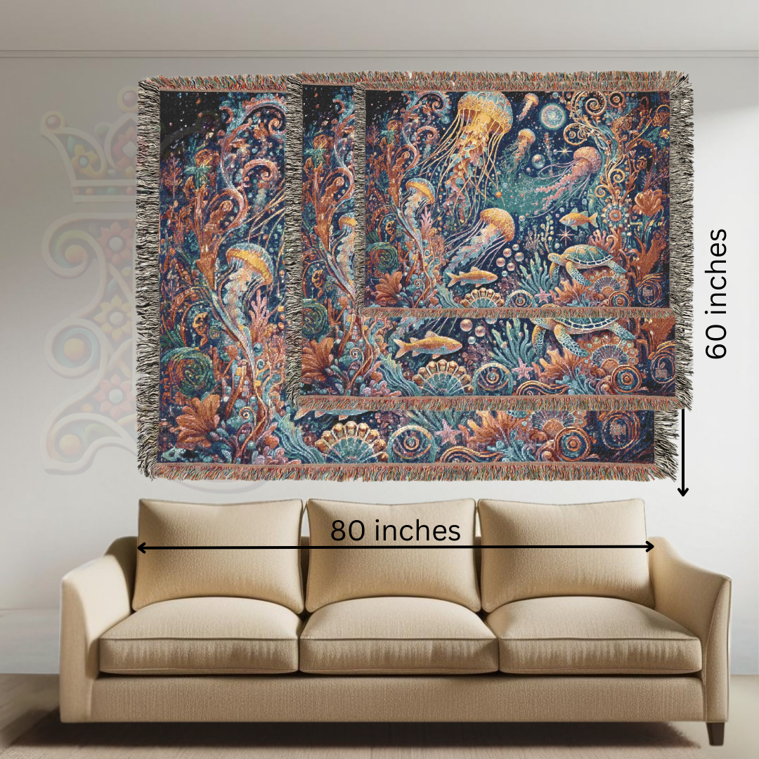 Jellyfish Dreamscape Mystical Ocean Life Woven Blanket – Serene Coastal Decor, Marine Gift for Nature Enthusiasts