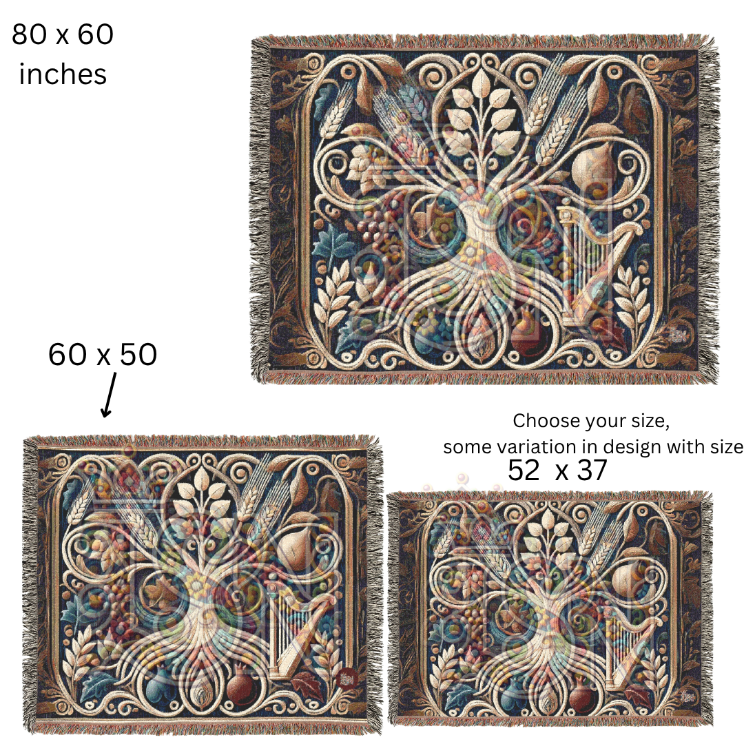 Nature’s Legacy Tree of Life Botanical Throw – Woven Blanket with Grains & Fruits, Symbolic Nature Gift
