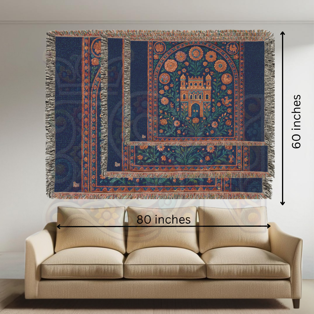 Enchanted Castle Garden Mystical Fortress Folk Art Woven Blanket – Magical Home Decor Throw, Fairy Tale Gift