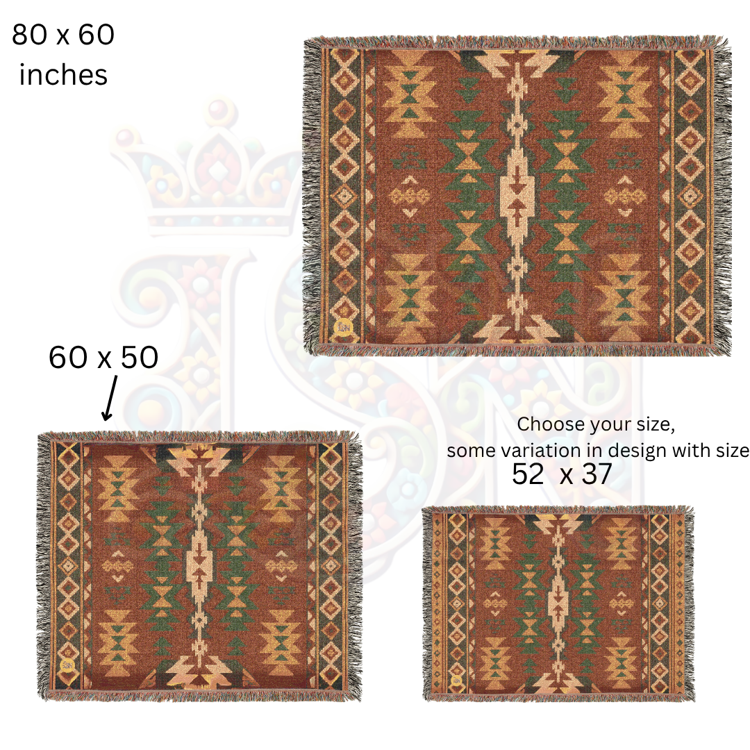 Southwestern Tribal Pattern Woven Blanket – Bold Geometric Folk Art Throw, Earthy Warmth for Home Decor