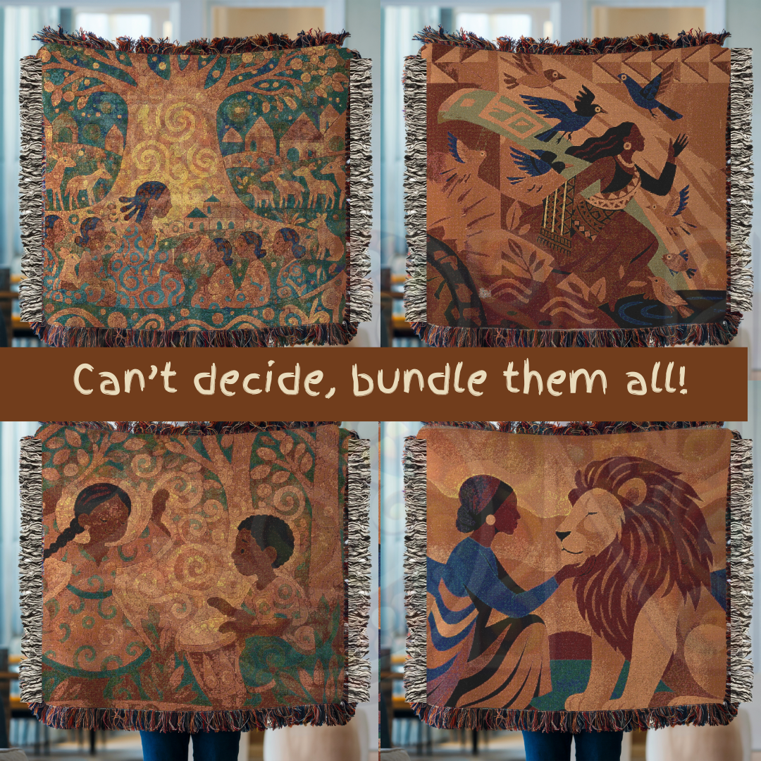 The Drummer Who Knew the Forest – African Folk Art Woven Blanket, Story Throw, Cozy Gift for Music Lovers, Nature-Inspired Decor