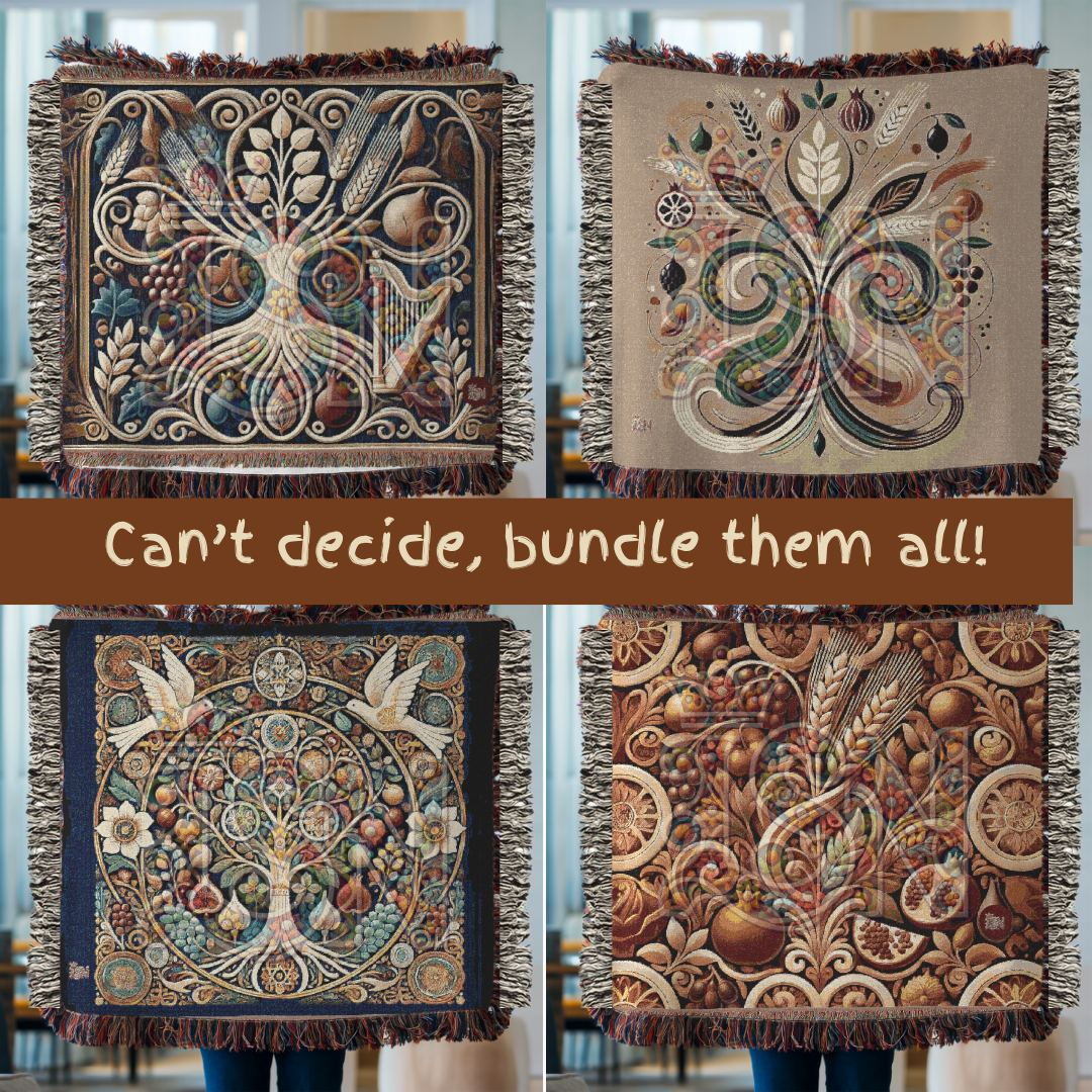 Regal Dance Crowned Stags & Pomegranates Woven Blanket – Noble Nature-Inspired Throw, Elegant Gift for Art Lovers