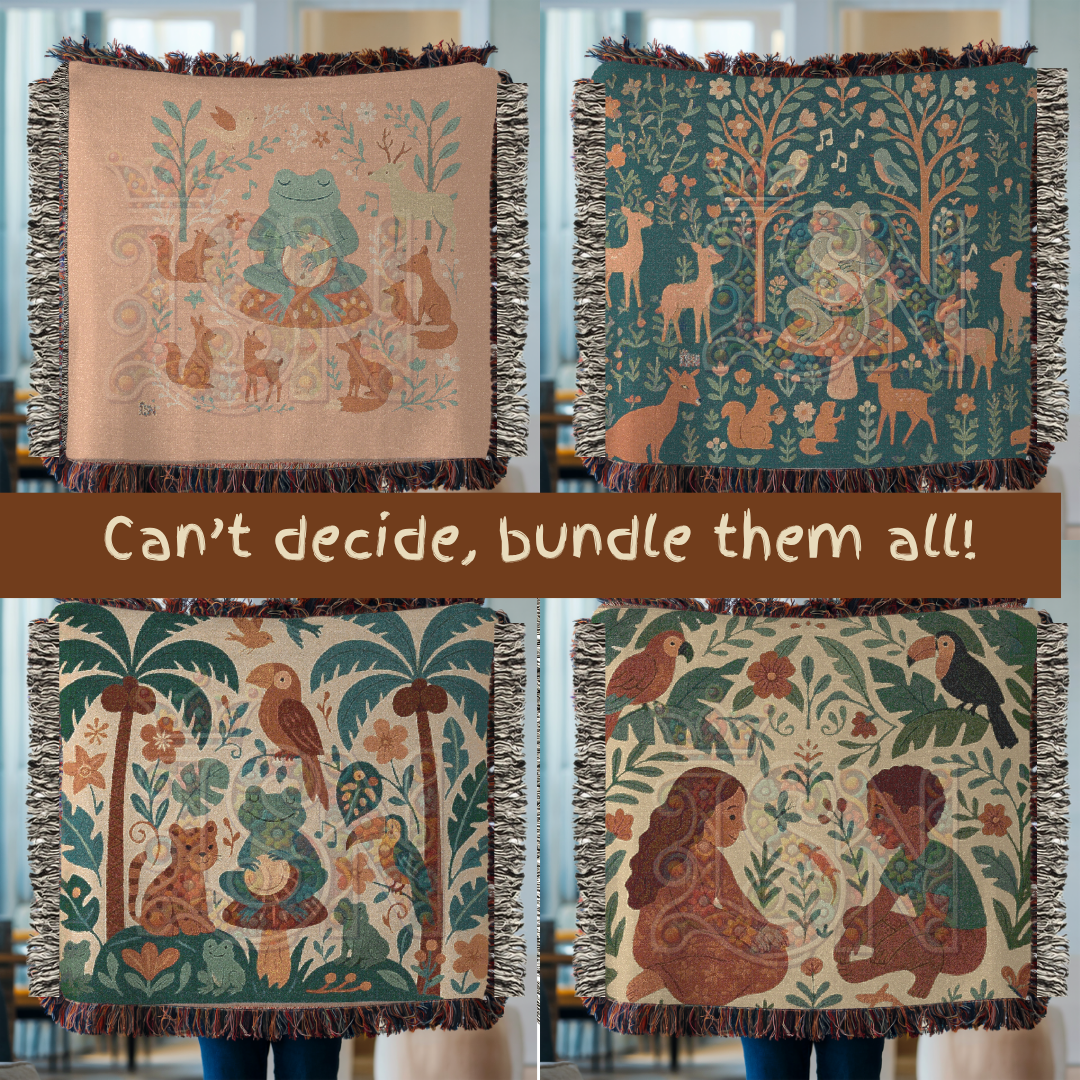 Kindred Spirits Folk Art Children & Jungle Friends Woven Blanket – Cozy 100% Cotton Throw