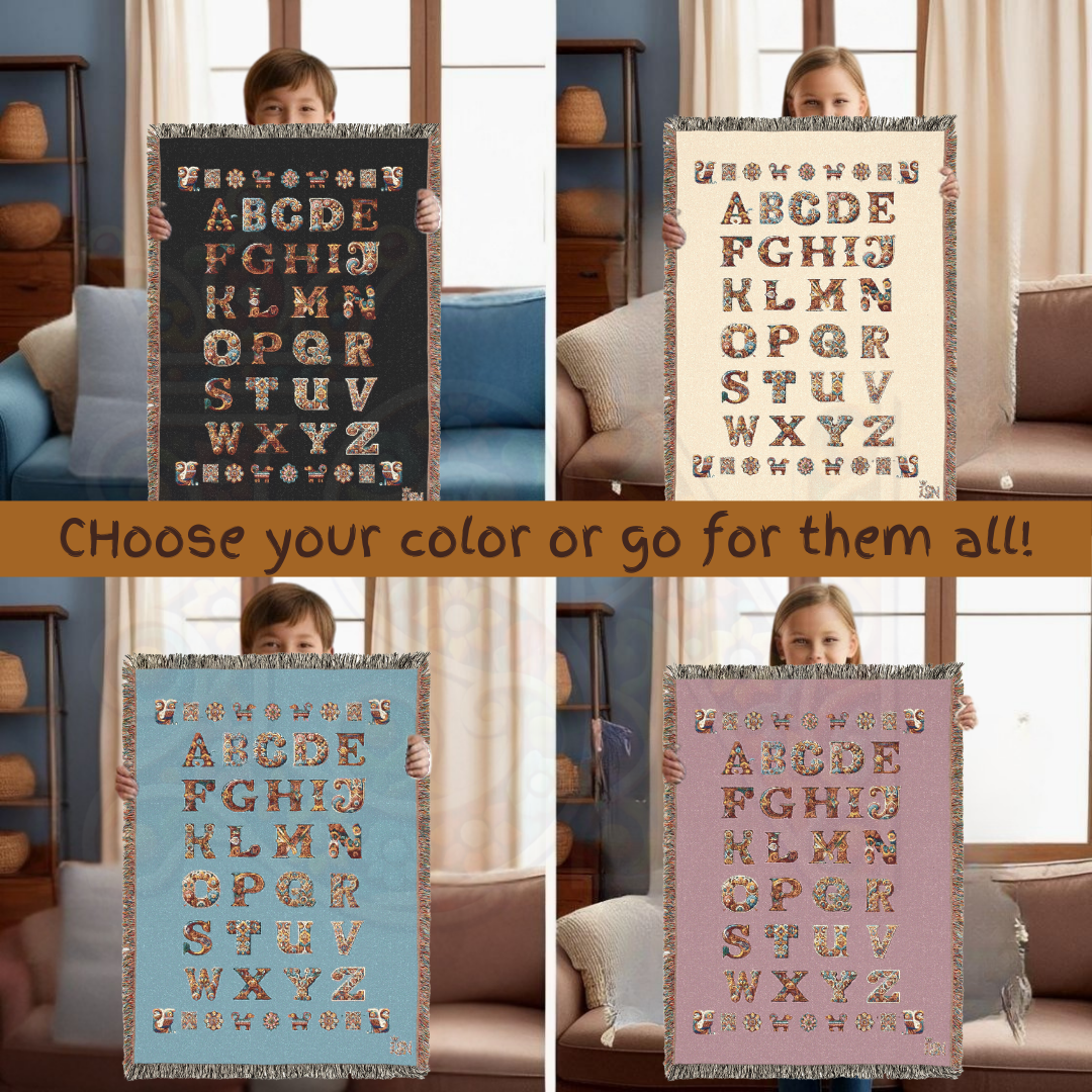 White Elegant Alphabet Woven Cotton Blanket – Bohemian Luxe Tapestry Throw