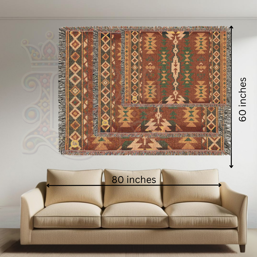 Southwestern Tribal Pattern Woven Blanket – Bold Geometric Folk Art Throw, Earthy Warmth for Home Decor