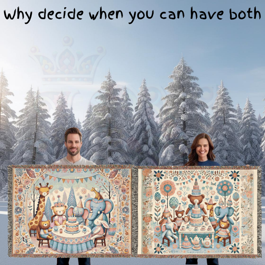 Storybook Animal Birthday Party Blanket – Woodland Friends Tea Party, Whimsical Nursery & Kids’ Room Decor