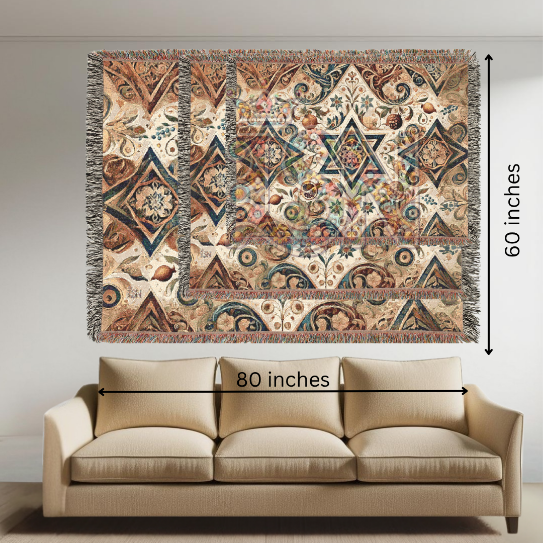Star of David Jewish Heritage Woven Throw Blanket – Nature Inspired Cotton Tapestry
