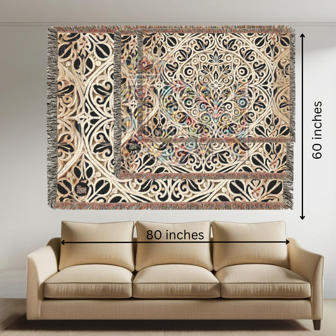 Timeless Elegance – Ornamental Folk Art Woven Blanket
