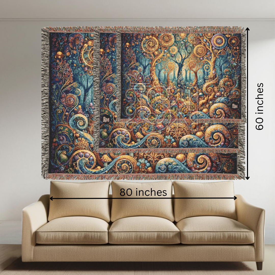 Whimsical Golden Trees – Folk Art Woodland Woven Throw Blanket