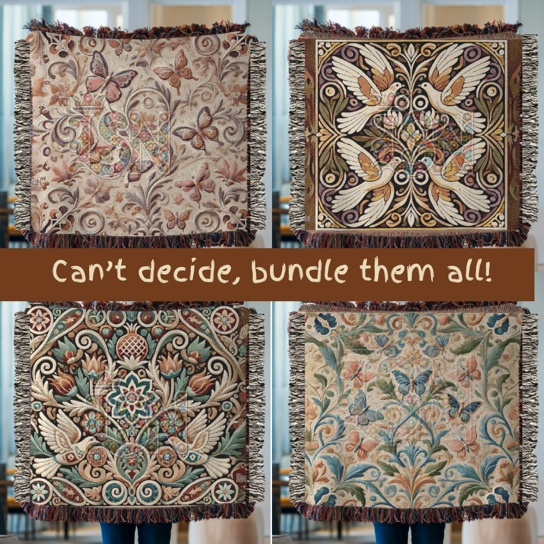 Garden Whispers Blue Butterfly Folk Art Woven Blanket – Serene Nature-Inspired Throw with Elegant Butterflies & Floral Motifs