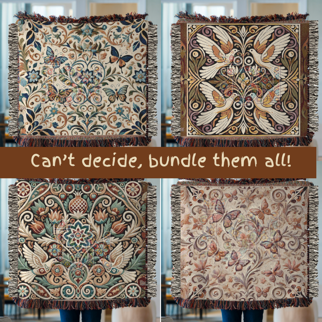 Fluttering Grace Pink & Blue Butterfly Folk Art Woven Blanket – Elegant Nature-Inspired Throw with Delicate Butterfly Motifs