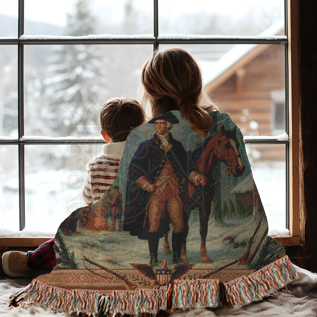 General Washington in Winter Encampment – American Revolutionary War Woven Throw Blanket