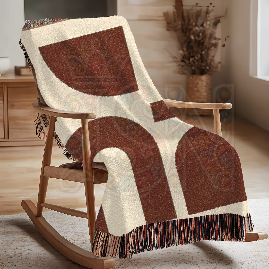 The Guardian in Shape – African Minimalist Woven Blanket, Symbolic Tribal Figure Throw, Geometric Protection Design for Modern Homes