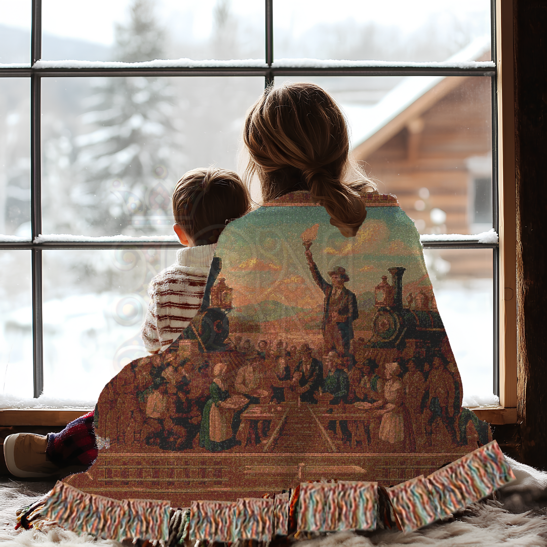 Transcontinental Railroad Celebration – Historic American Folk Art Woven Throw Blanket
