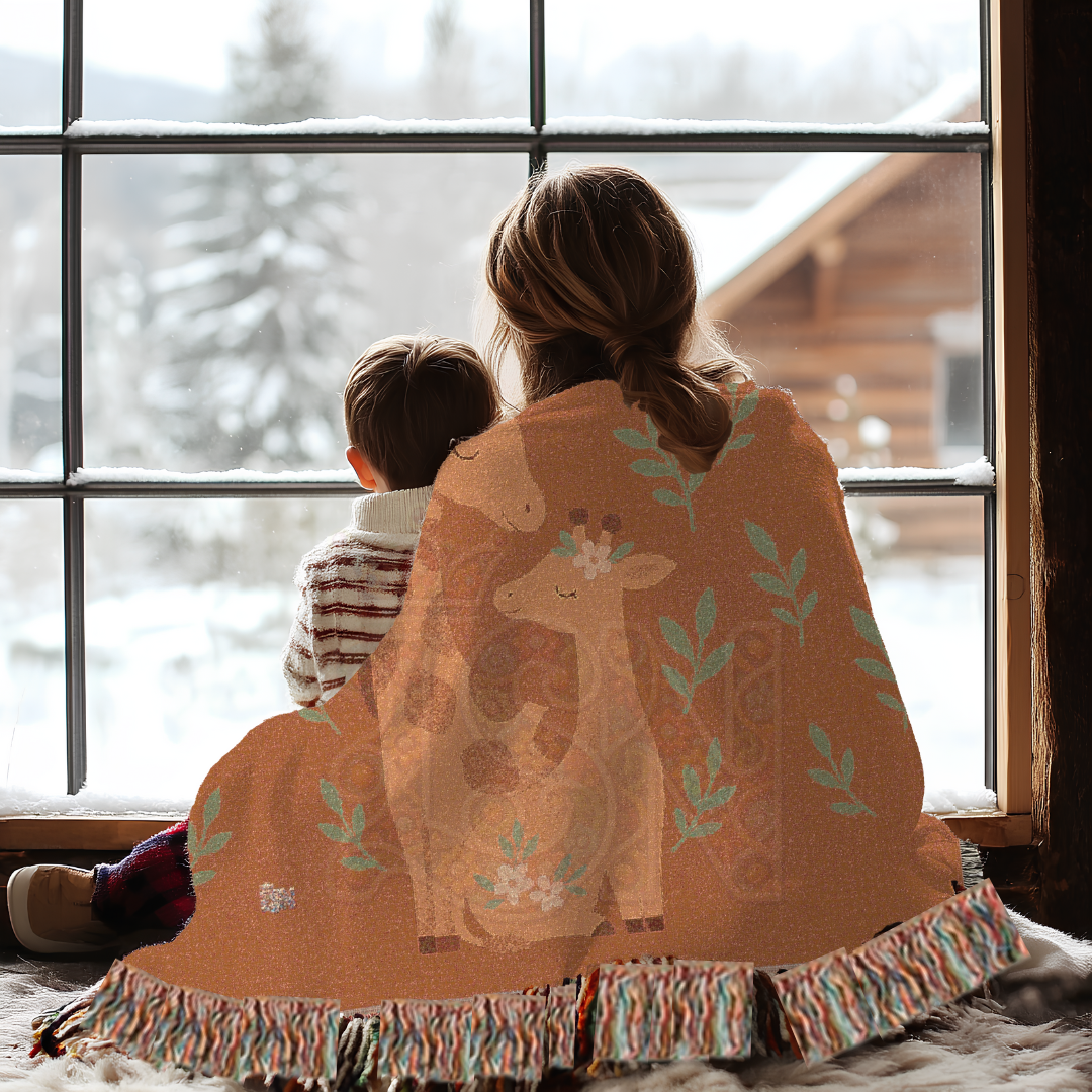 Gentle Giraffes Woven Blanket – Mother & Baby Animal Nursery Throw, Soft Nature-Inspired Baby Room Gift