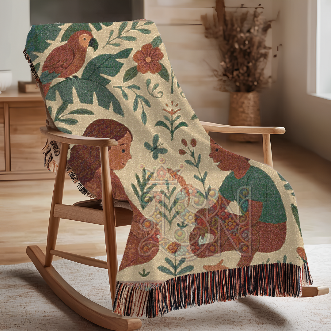 Kindred Spirits Folk Art Children & Jungle Friends Woven Blanket – Cozy 100% Cotton Throw