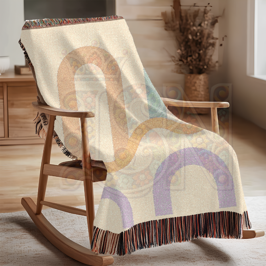 Pastel Rainbow Arches Woven Blanket, Soft Minimalist Throw, Calm Nursery and Cozy Home Decor Gift