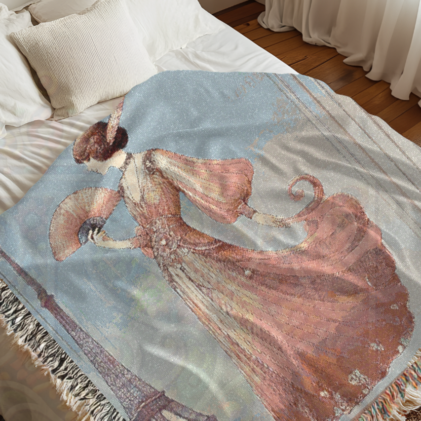 Art Deco Paris Woven Blanket 🇫🇷 100% Cotton Throw with Elegant Woman & Eiffel Tower – Vintage-Inspired Tapestry for Chic Home Décor