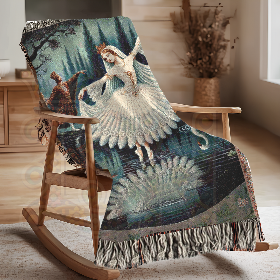 Swan Lake Ballet Woven Blanket – 100% Cotton, Elegant Ballerina Tapestry, Fairy Tale Dance Decor, Classic Art Throw, Romantic Gift