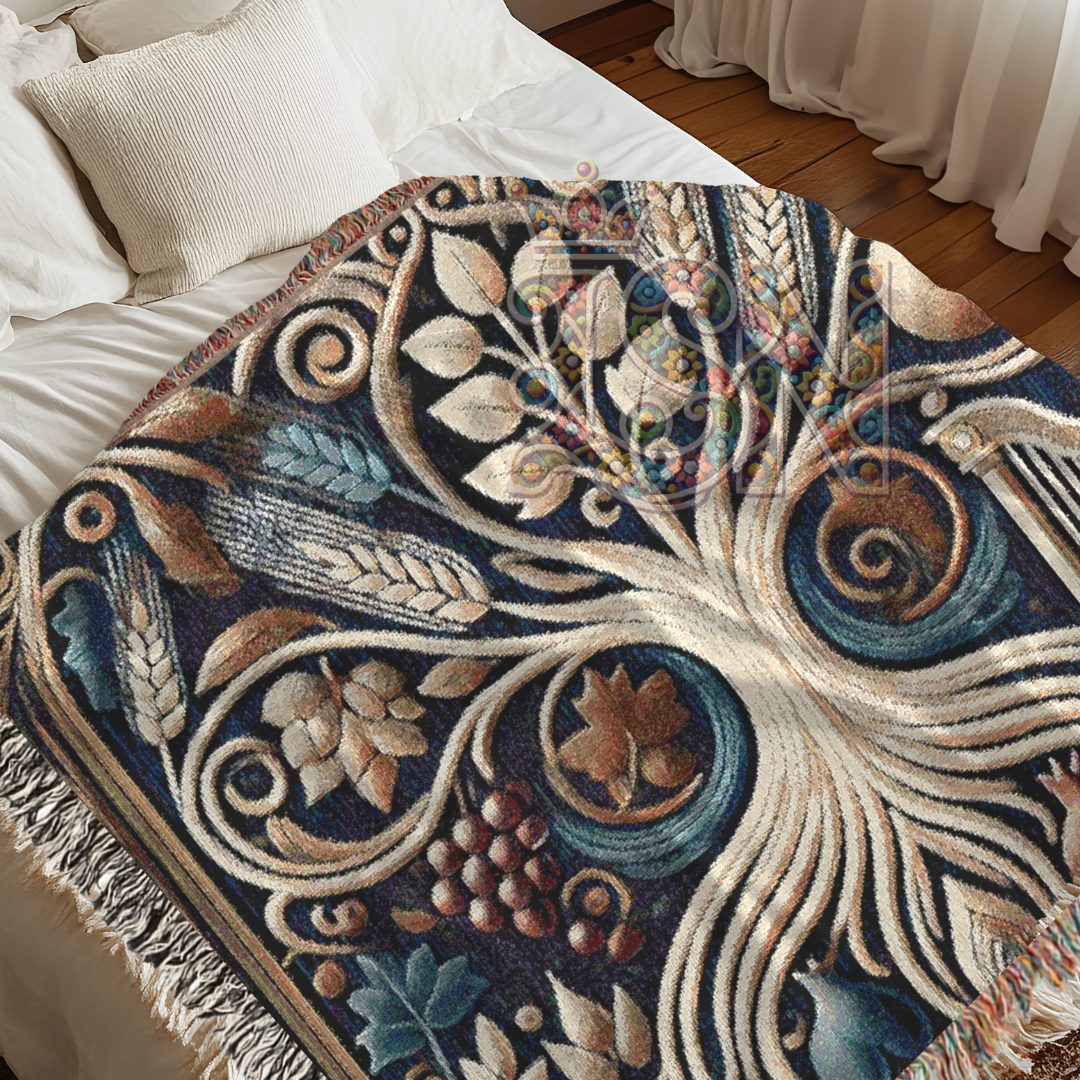 Nature’s Legacy Tree of Life Botanical Throw – Woven Blanket with Grains & Fruits, Symbolic Nature Gift