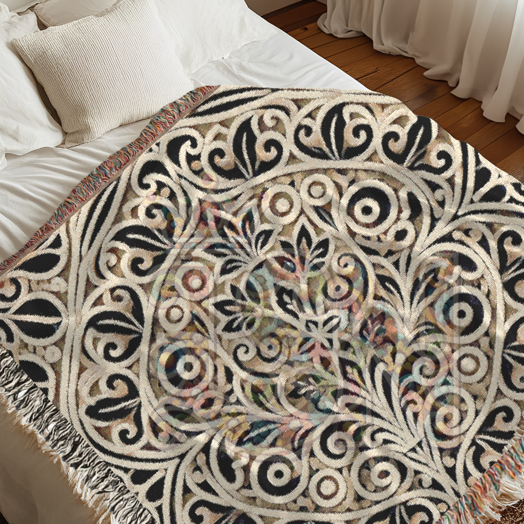 Timeless Elegance – Ornamental Folk Art Woven Blanket