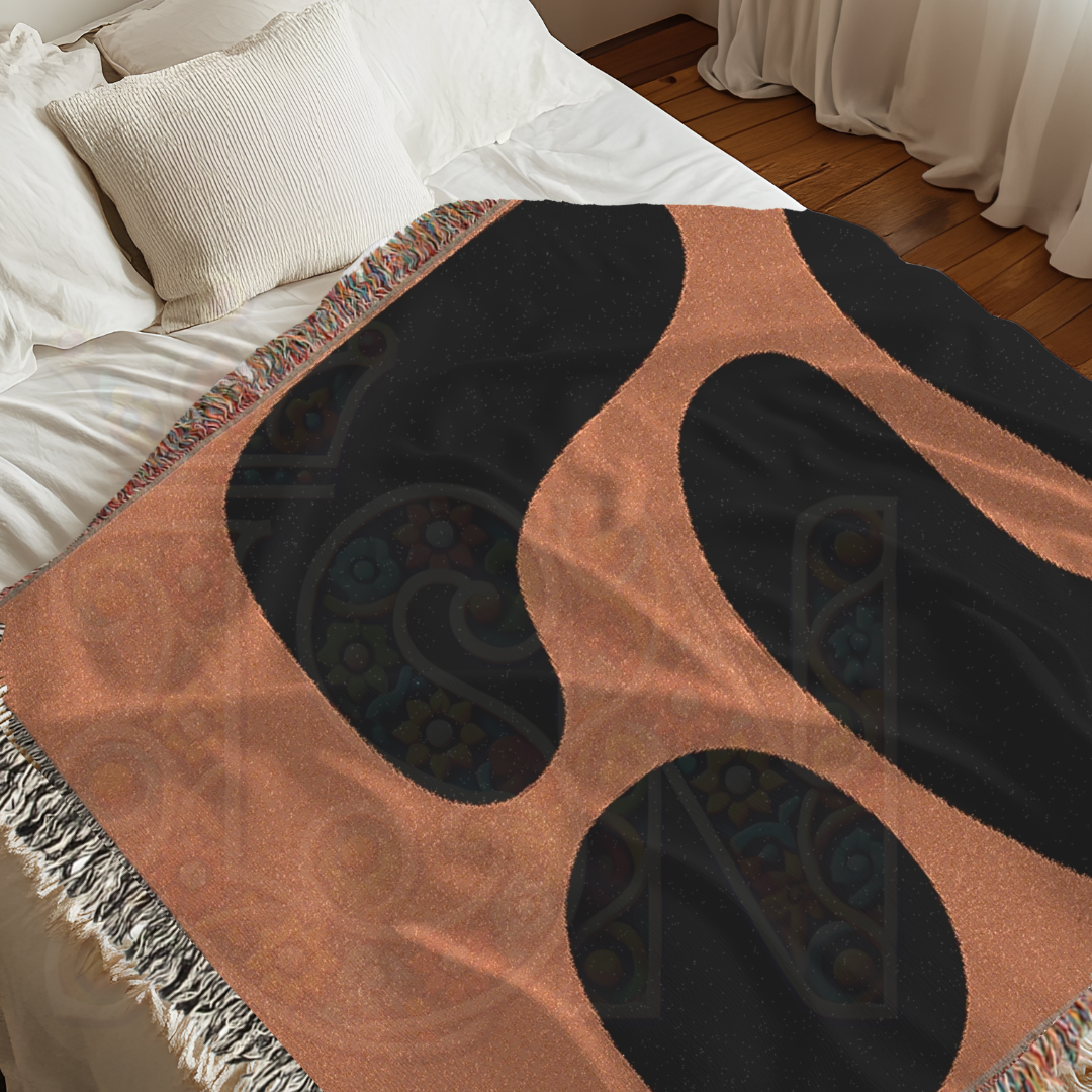 The Shapes That Stayed – African Abstract Woven Blanket, Mudcloth-Inspired Minimalist Throw, Modern Tribal Memory Textile