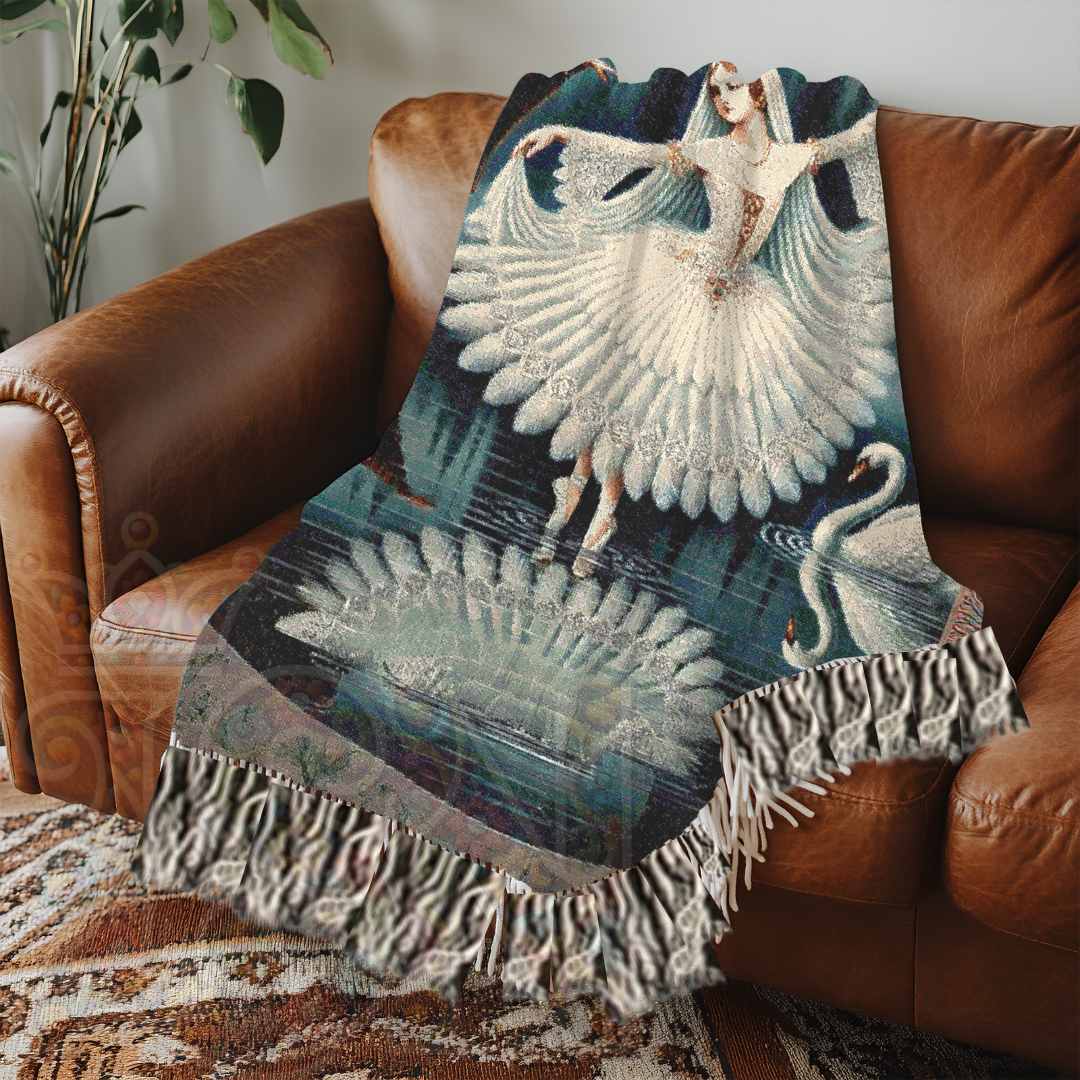 Swan Lake Ballet Woven Blanket – 100% Cotton, Elegant Ballerina Tapestry, Fairy Tale Dance Decor, Classic Art Throw, Romantic Gift