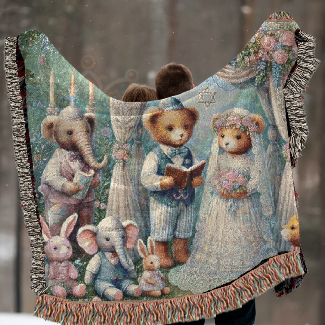 Wedding Woven Blanket – Judaica Gift, Chuppah Scene Throw, Jewish Home Decor, Wedding Keepsake